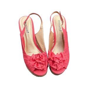 Shoe Dazzle Pink Slingback Wedge Sandals